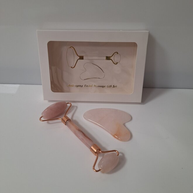 Rose Quartz Jade Roller + Gua Sha - Anti Wrinkles - Face Massage