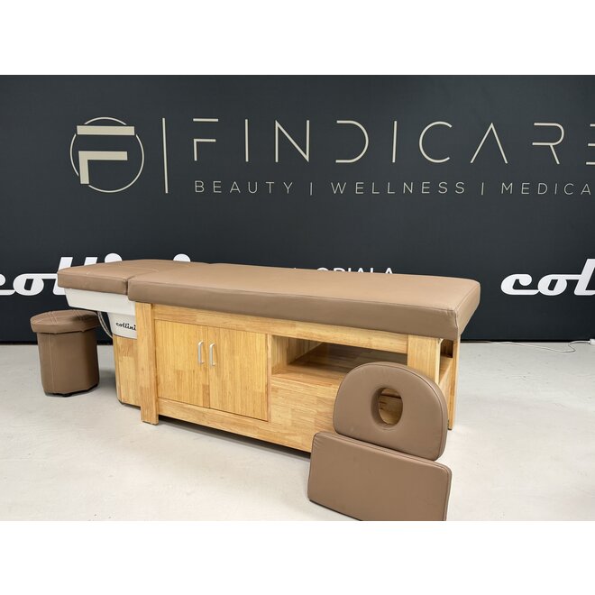 Professionelle Headspa Liege ZenMist mit Haardampfer, Hocker und Massagefunktion