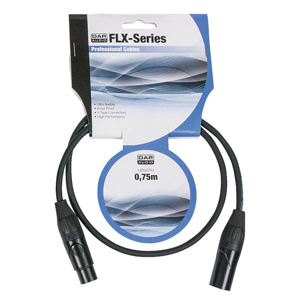 DAP FLX01- bal. XLR male 3 p. > XLR Female 3 p. XLR kabel 0,75 meter