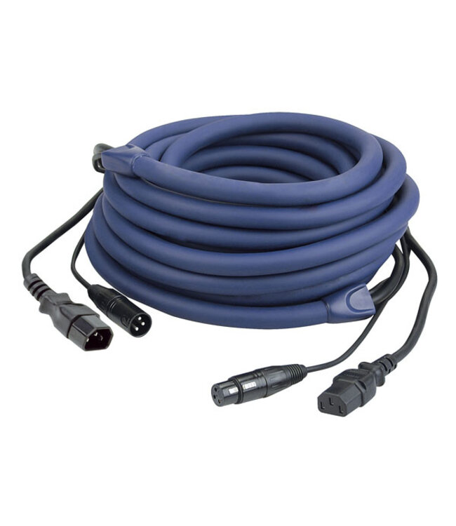 DAP FP12 - IEC stroom XLR male - IEC stroom XLR female - DMX 10 meter blauw