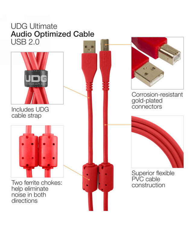 UDG Ultimate Audio Cable USB 2.0 A-B Red Angled 2m