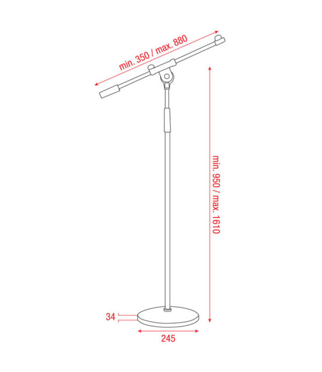 Showgear microfoon statief chroom met arm
