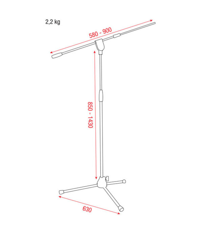 Showgear Pro microfoon statief met telescopische arm 18/07/2023