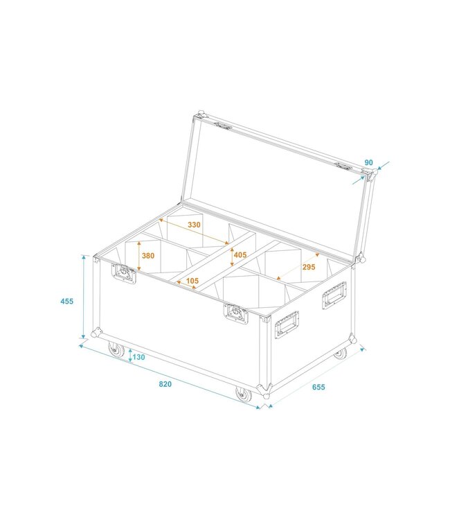 ROADINGER Flightcase 4x LED THA-100F/THA-120PC op wielen