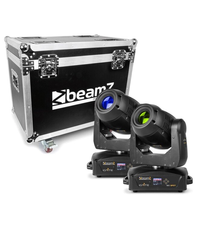 Beamz BeamZ Set van 2 IGNITE180 spot LED Movingheads in Flightcase