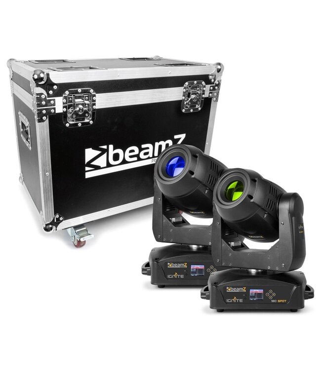 Beamz Set van 2 IGNITE180 spot LED Movingheads in Flightcase - Enkel nog als B-stock