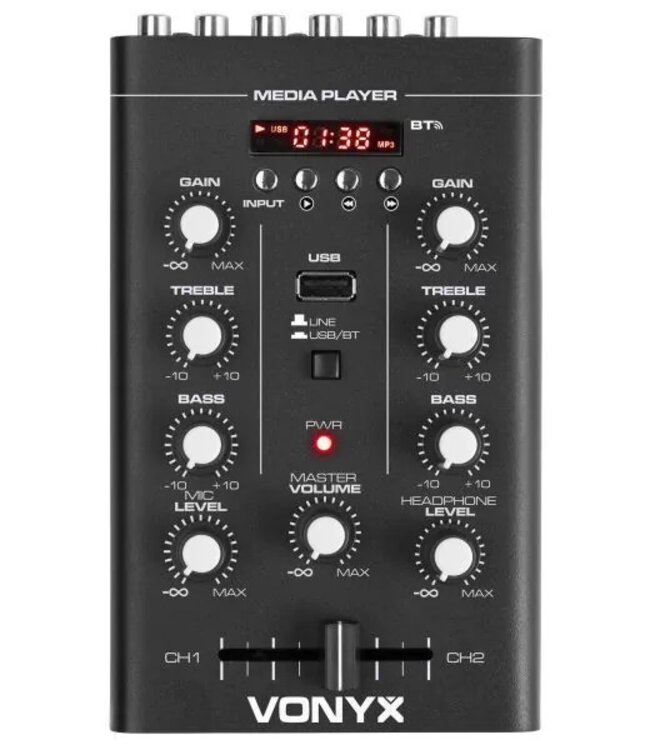 Vonyx STM500BT 2-kanaals mixer met Bluetooth en mp3 speler