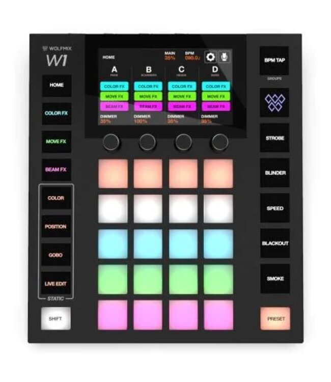 Wolfmix W1 MK2 standalone dmx controller met touchscreen / incl basic uitleg