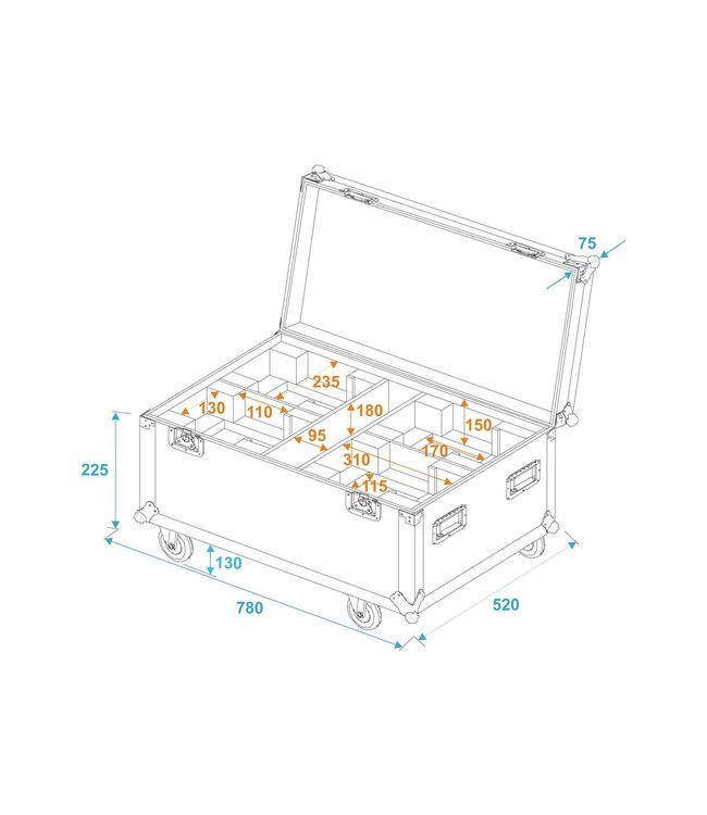 ROADINGER Flightcase 4x THA-40 PC op wielen