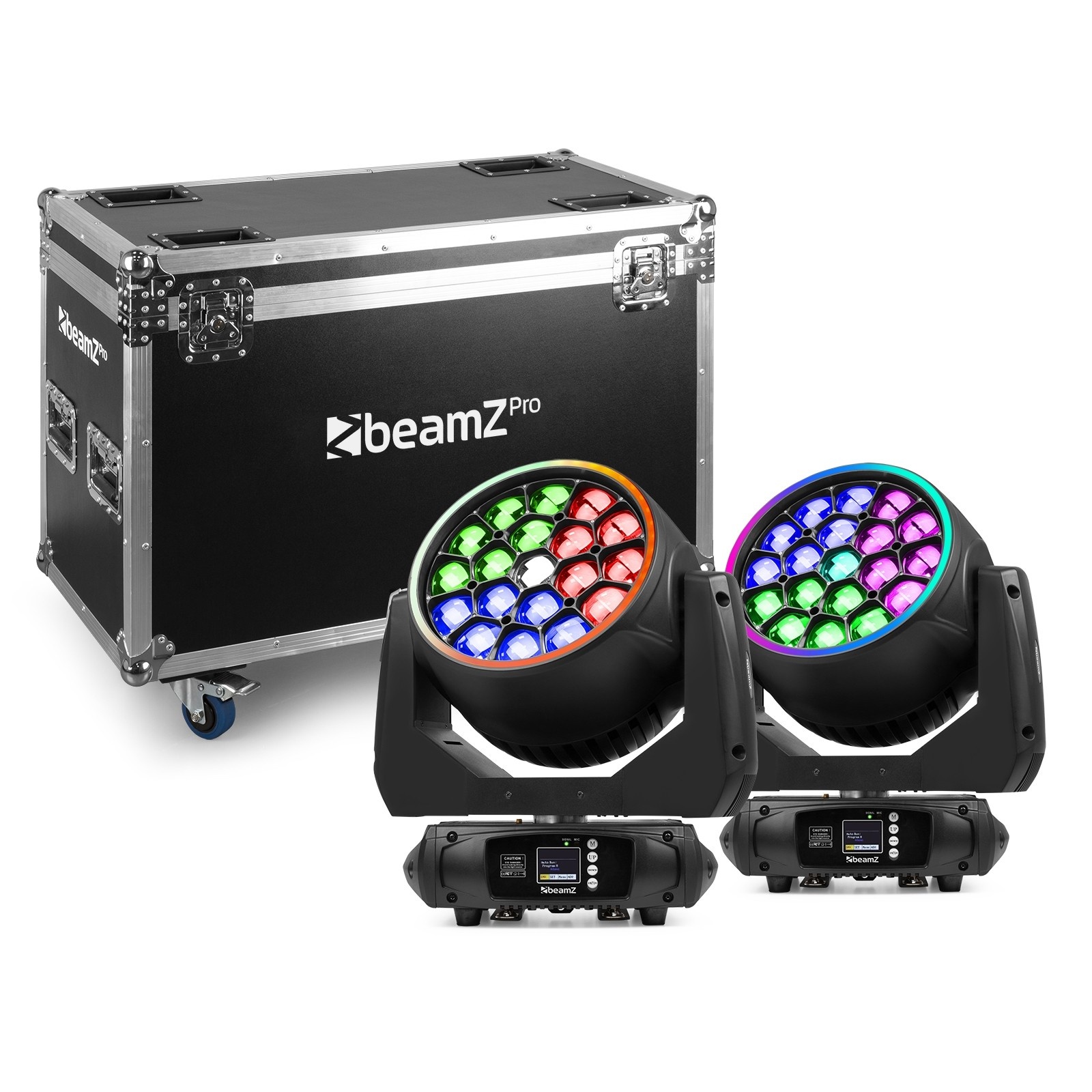 Beamz MHL1940 wash zoom movinghead set 2x in case