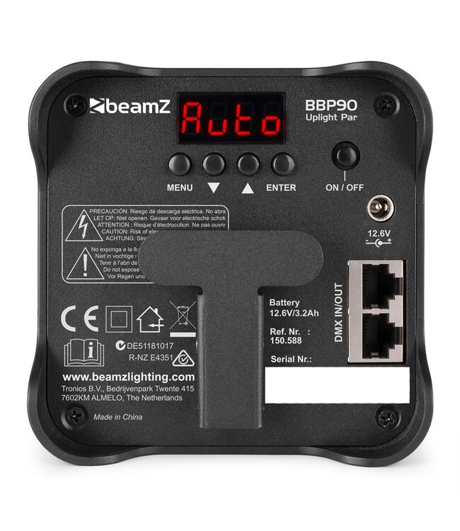 Beamz BBP90 accu uplight set van 4 in tas