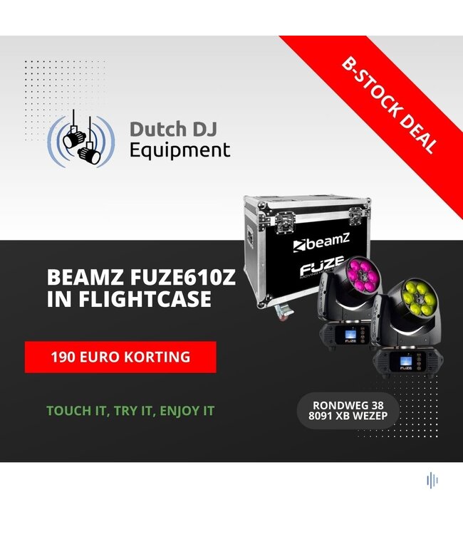 Beamz Demomodel BeamZ FUZE610Z Wash set van 2 movingheads in flightcase