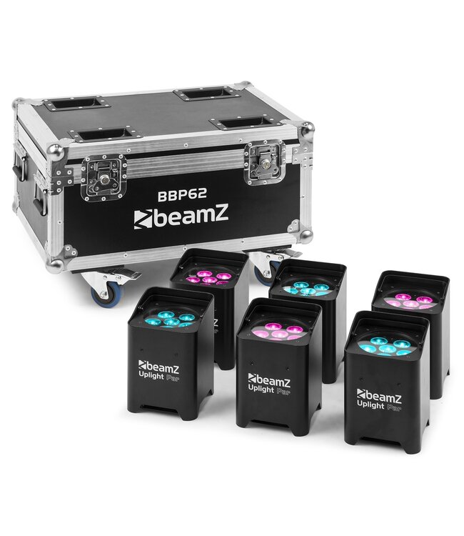 Beamz Beamz BBP62 accu uplight 6 stuks in flightcase