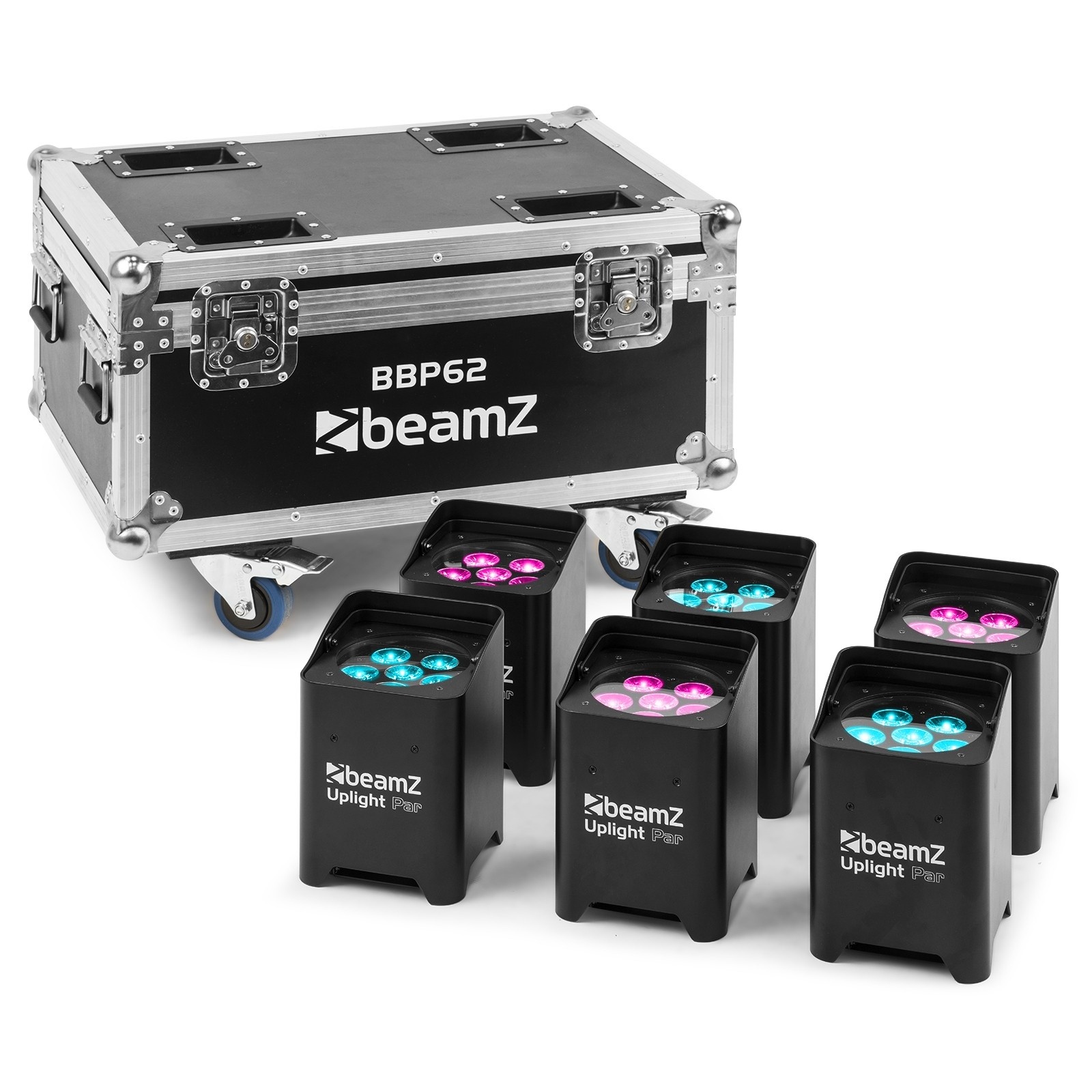 Beamz BBP62 accu uplight 6 stuks in flightcase