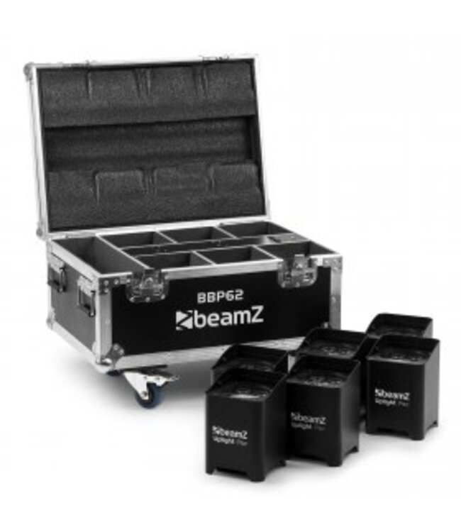 Beamz BBP62 accu uplight 6 stuks in flightcase