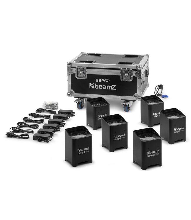 Beamz BBP62 accu uplight 6 stuks in flightcase