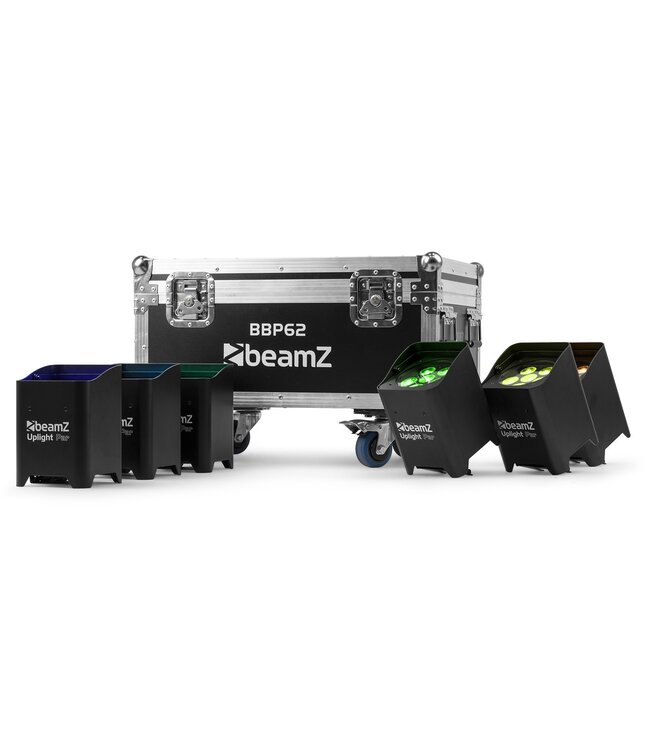 Beamz BBP62 accu uplight 6 stuks in flightcase