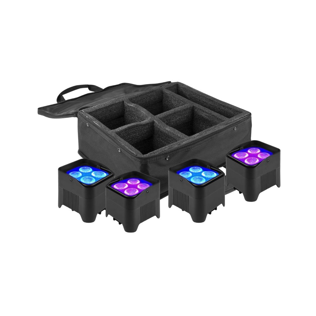 Beamz 4x BBP94W accu LED Uplights met tas