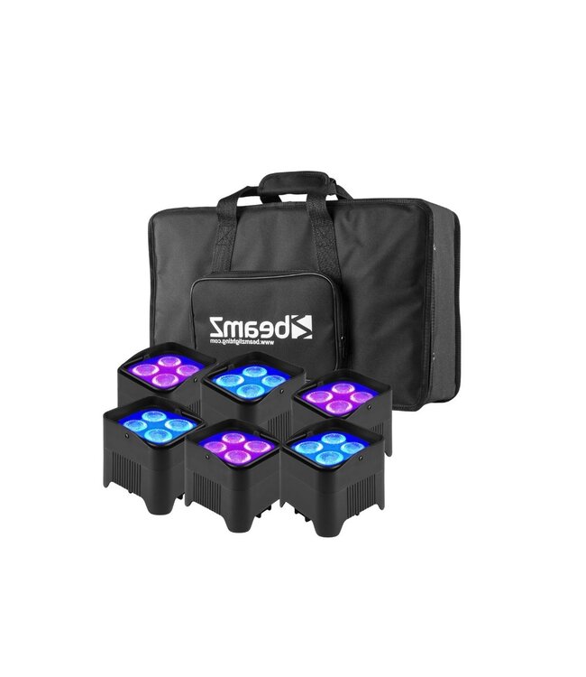 Beamz BBP94W accu Uplight set van 6 met tas