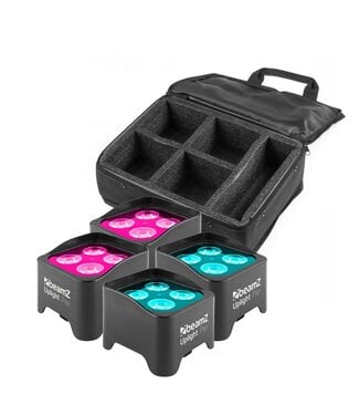 Beamz BBP90 accu uplight set van 4 in tas