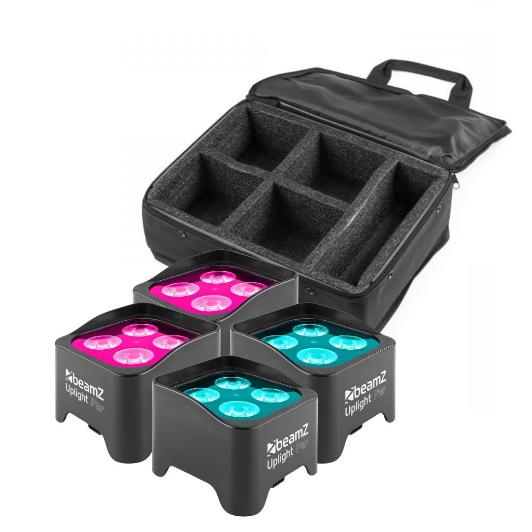 Beamz BBP90 accu uplight set van 4 in tas
