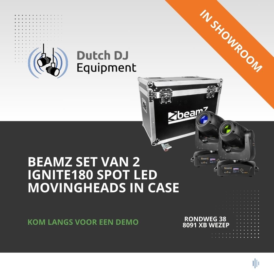Beamz Set van 2 IGNITE180 spot LED Movingheads in Flightcase