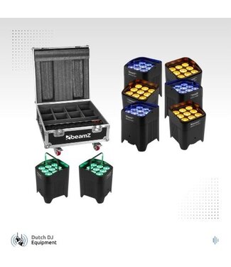 Beamz 8x BBP59 accu uplight SET in flightcase
