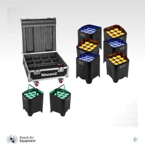 Beamz 8x BBP59 accu uplight SET in flightcase
