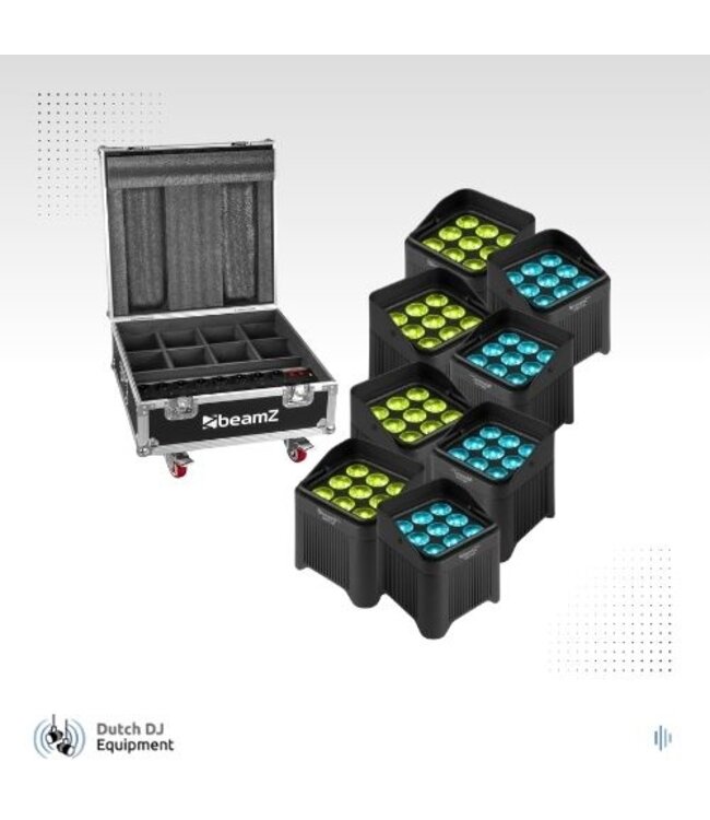 Beamz 8x BBP48 accu uplight in flightcase
