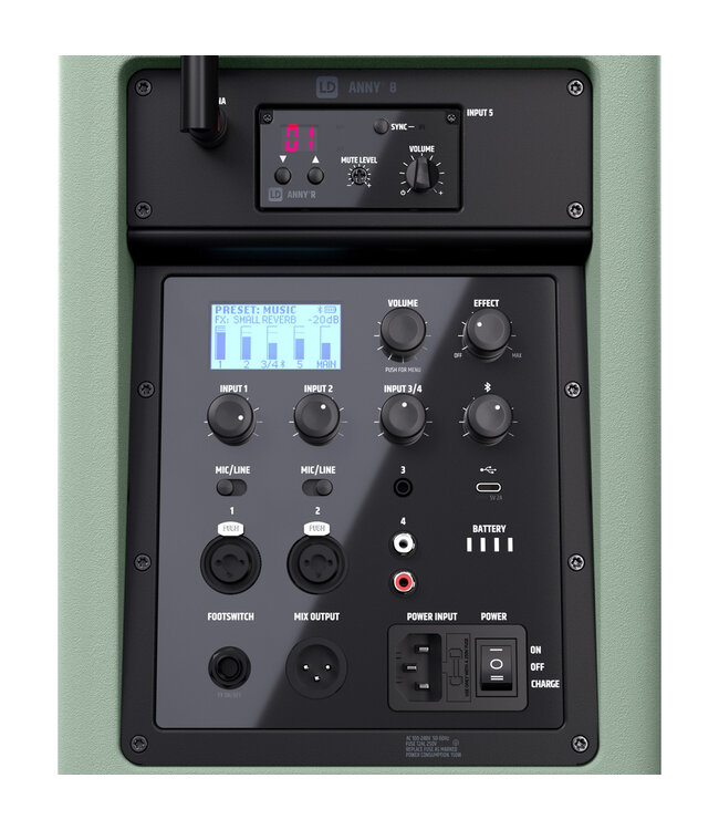 LD Systems ANNY 8 HHD Draagbare 8 Inch accu speaker met 1 draadloze microfoon Adventure Green