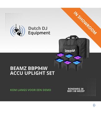 Beamz BBP94W accu Uplight set van 6 met tas