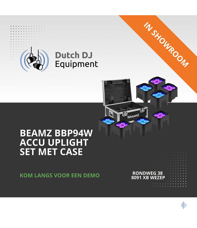 Beamz 8x BBP94W accu Uplight in flightcase