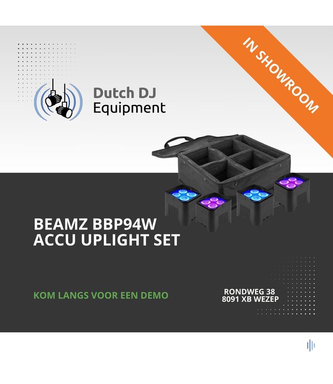 4x Beamz BBP94W accu LED Uplights met tas