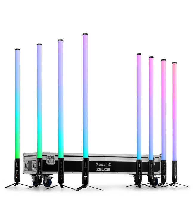 Beamz Zelos LED Tube Set RGBW IP65 8x pixeltubes in flightcase