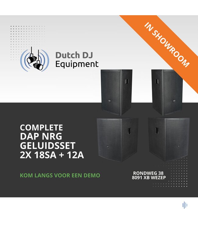 DAP NRG geluidsset 2x 18SA + 12A met hoezen en kabels