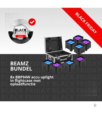 Beamz 8x BBP94W accu Uplight in flightcase