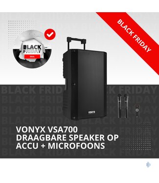 Vonyx VSA700 draagbare speaker op accu met 2x draadloze microfoon