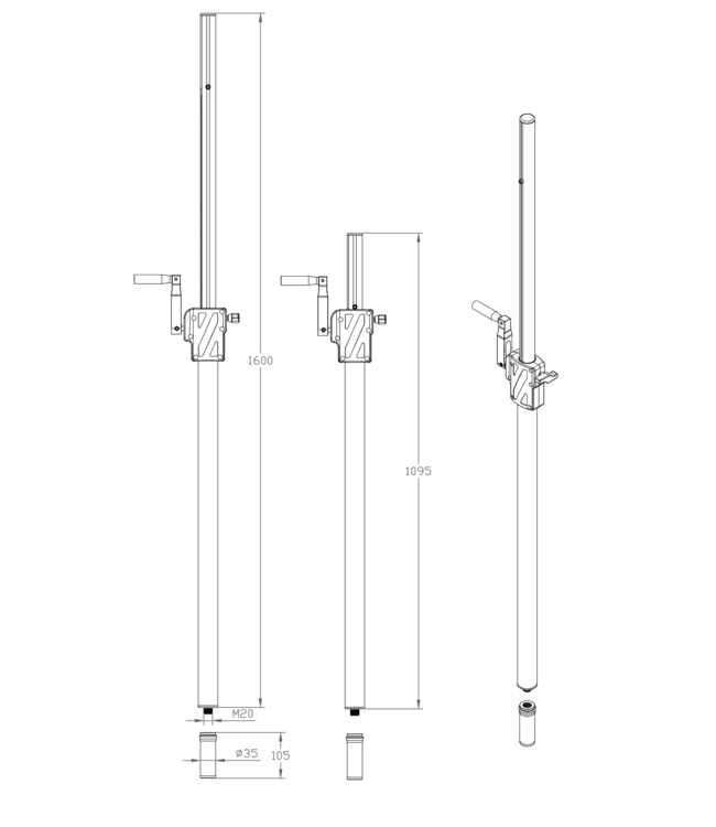 Vonyx LST93 tussenpaal met wind-up