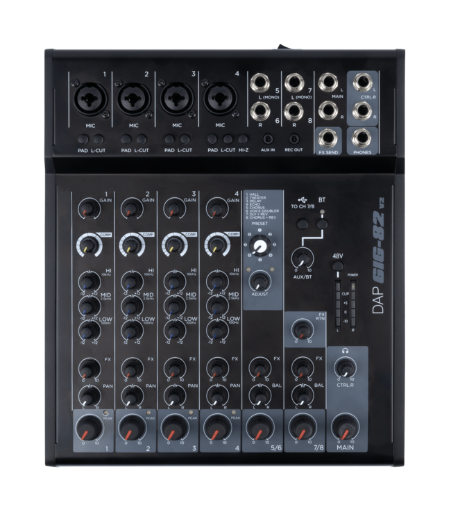 DAP GIG-82 V2 8-kanaals analoog mengpaneel met FX