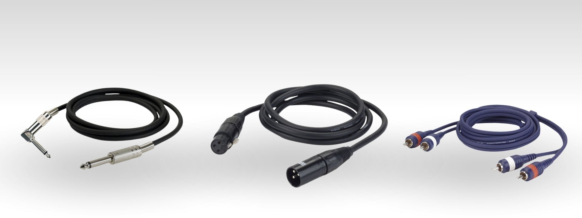Voorbeeld van kabels: XLR, Jack en RCA