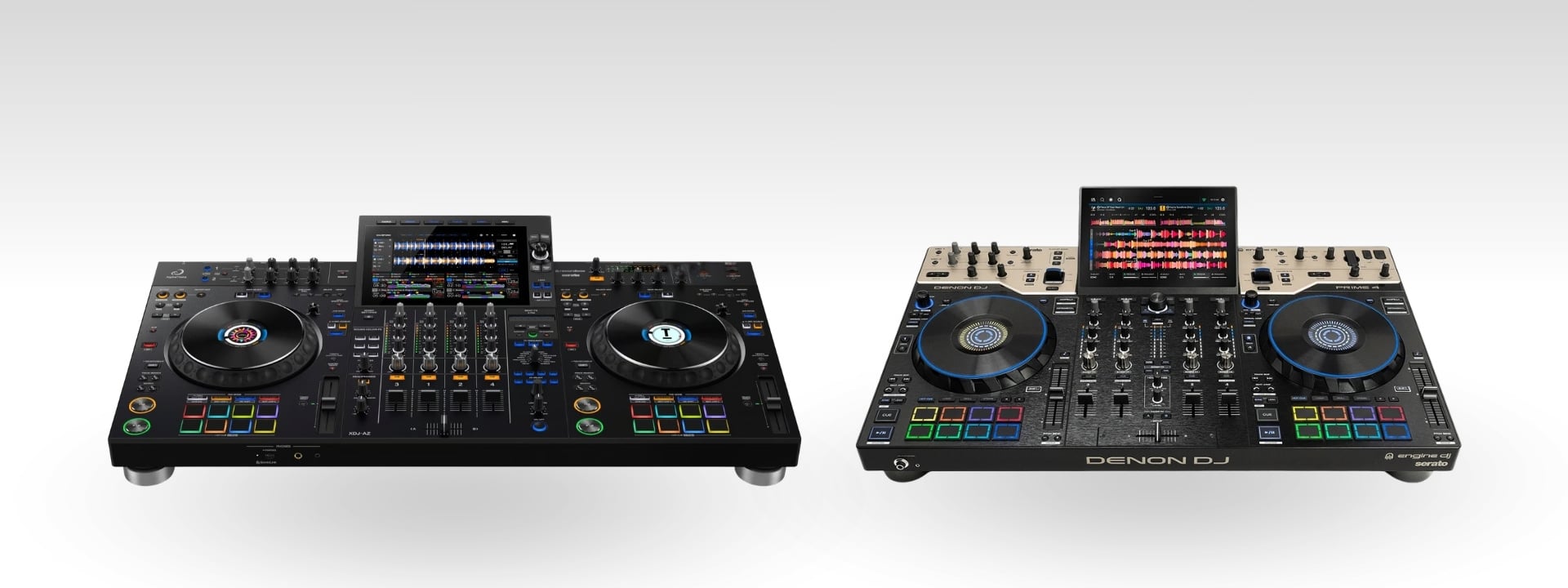 Denon DJ Prime 4 G2 vs. AlphaTheta XDJ-AZ vergelijking standalone DJ Controllers
