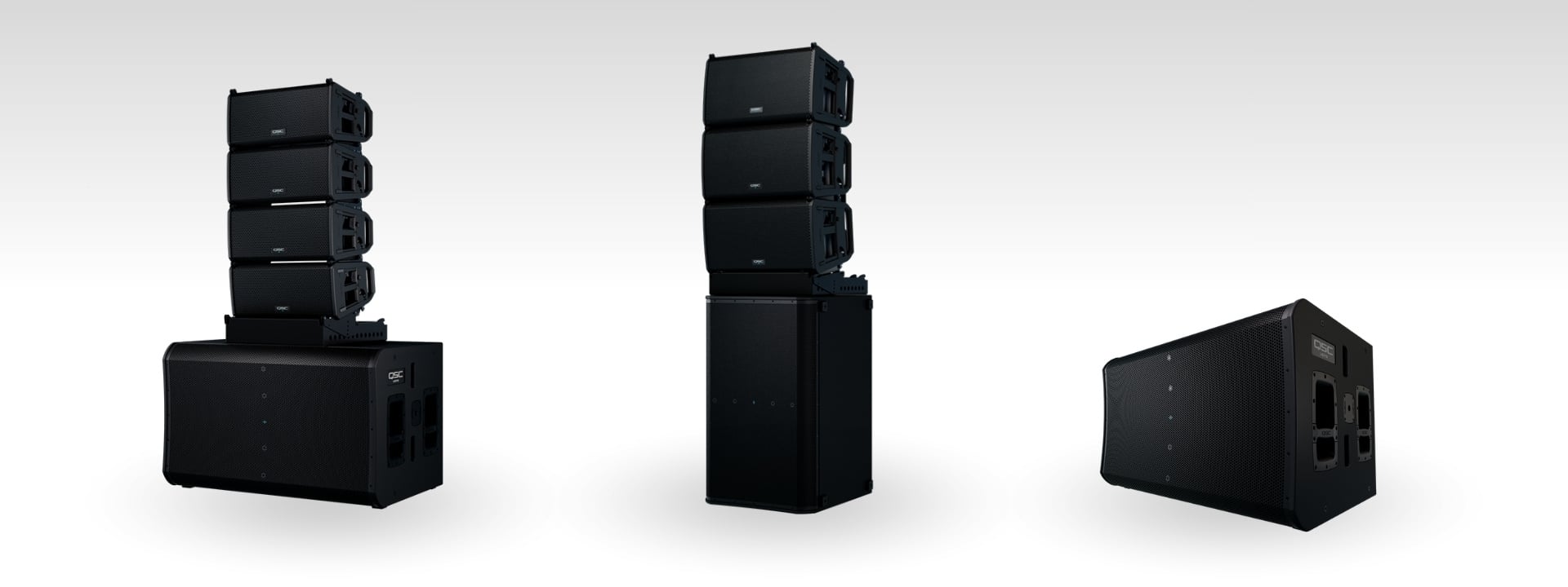 Volledige QSC L-Class Line Array set met nieuwe LS218 dubbel 18 subwoofer