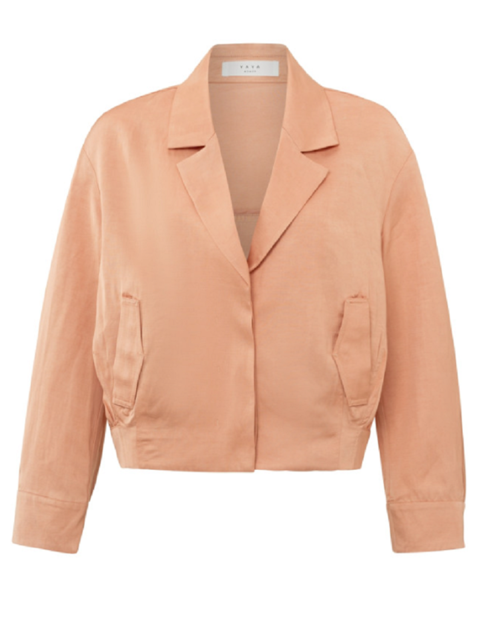 YAYA YAYA Gekropt blouse jasje met lange mouwen en zakken in satijn coral orange