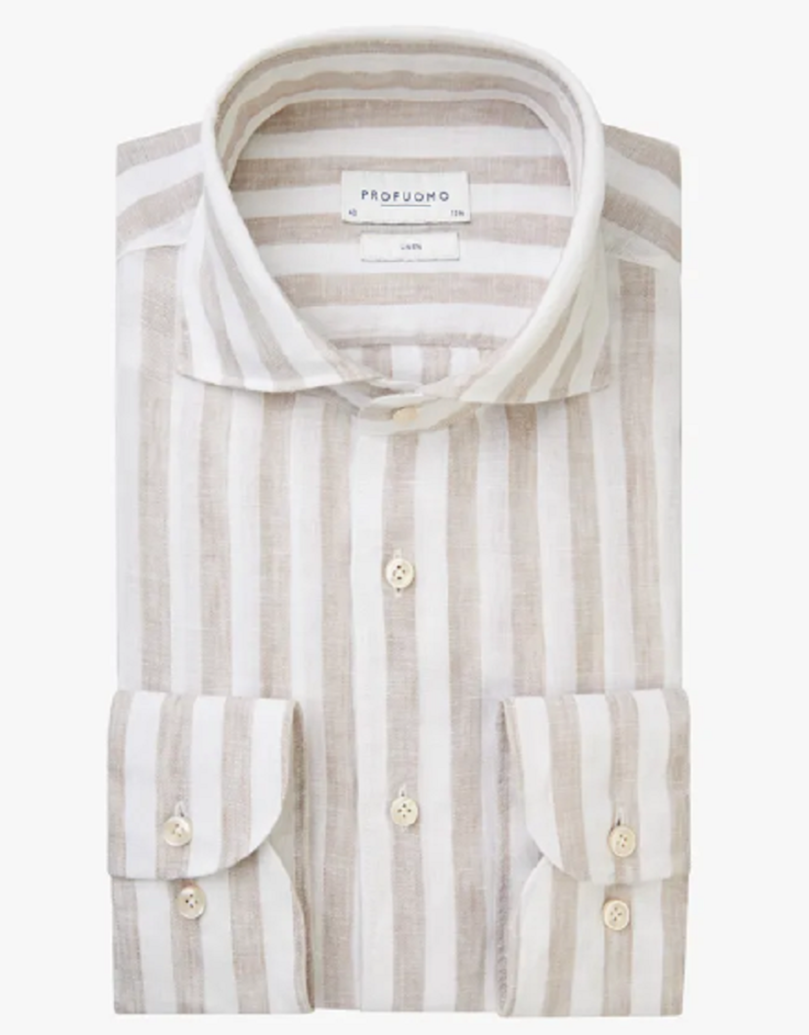 PROFUOMO Profuomo shirt linnen streep wit/beige