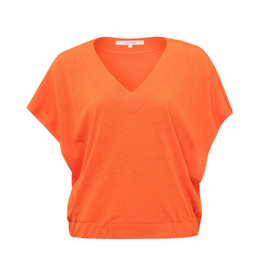 YAYA YAYA mouwloze linnen top met V-hals en elastische taille exotic orange