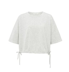 YAYA YAYA sweater korte mouw en trekkoorden grijs melange