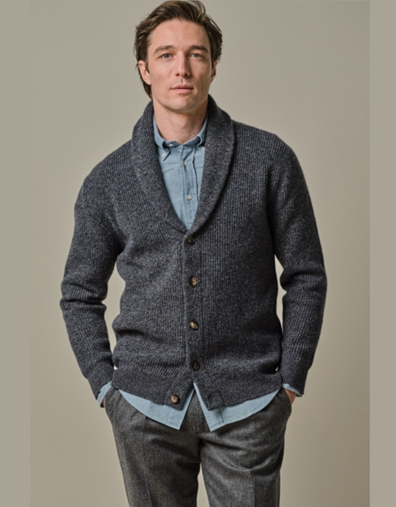 PROFUOMO PROFUOMO Blue wool blend shawl cardigan navy