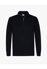 PROFUOMO Navy wool blend rib half zip blue