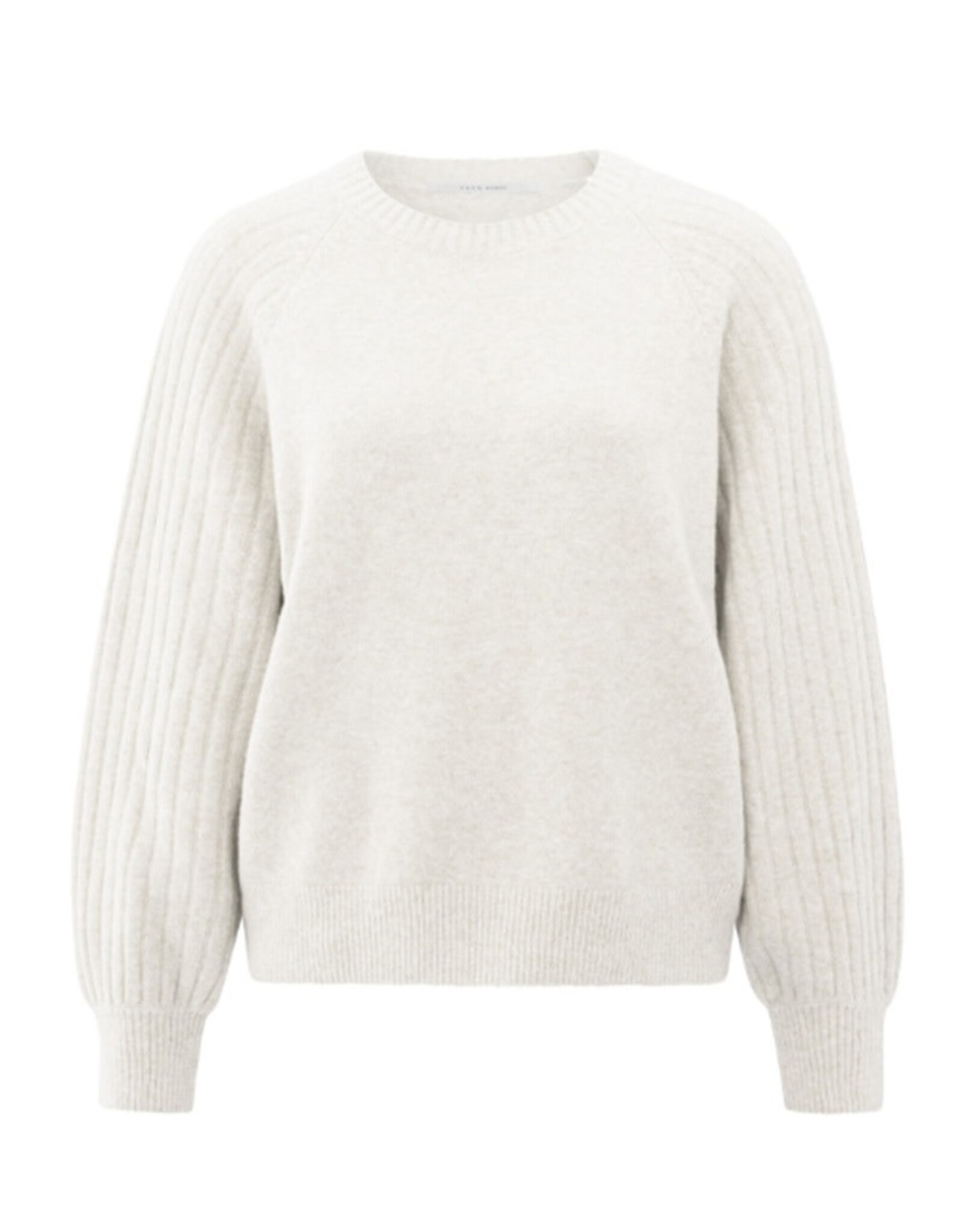 YAYA YAYA Gebreide trui met geribbelde mouwen en ronde hals white melange