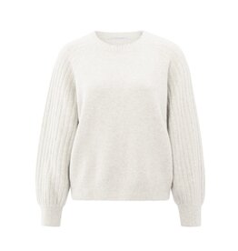 YAYA YAYA Gebreide trui met geribbelde mouwen en ronde hals white melange